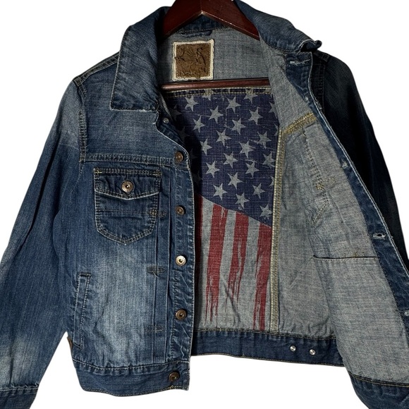 Cody James Jean Jacket, U.S. Flag Inside, Youth Unisex Size Large 100% Cotton - Picture 1 of 16